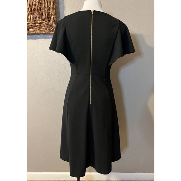 Calvin Klein A Line Dress 6 Black Stretch Sheath Short Flutter Sleeve Career - Picture 6 of 10